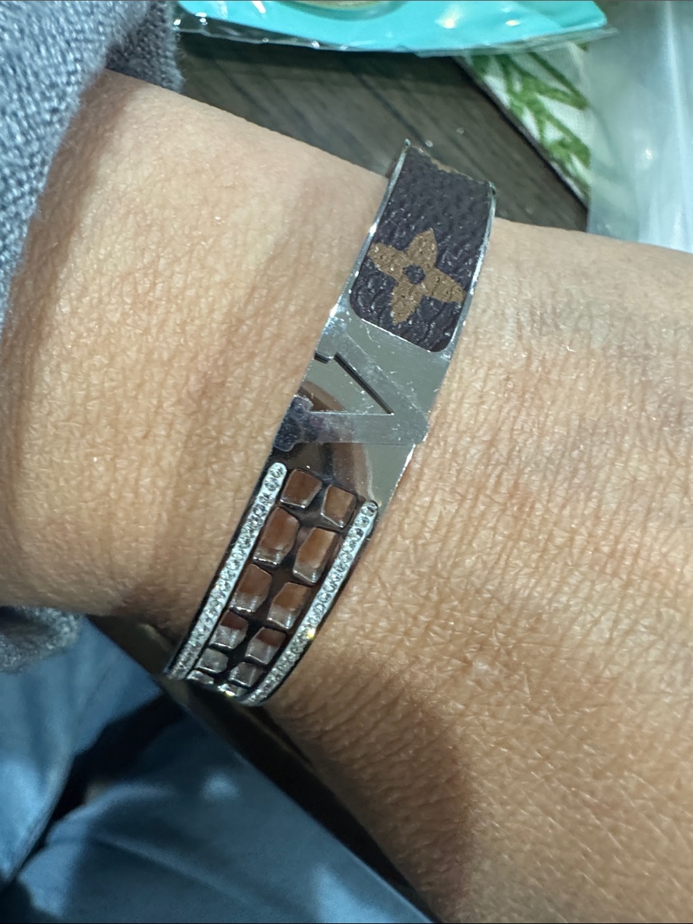Louis Vuitton Silver Metal Monogram Cutout Bangle - Picture 3 of 3